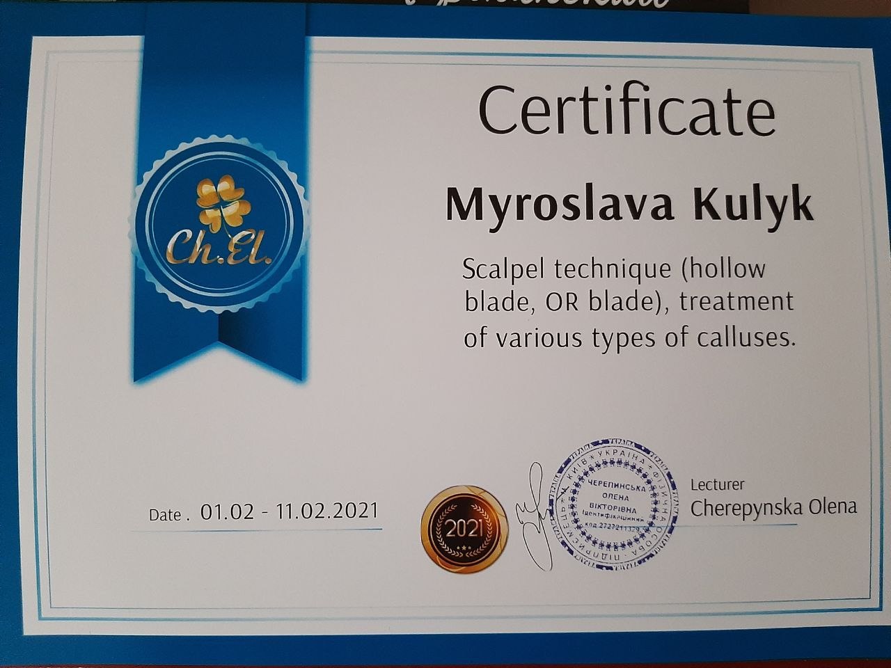 Сертифікат Мирослави Кулик